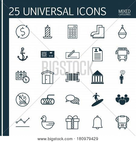 Set Of 25 Universal Editable Icons. Can Be Used For Web, Mobile And App Design. Includes Elements Such As Planning, Boardsports, Fire Wax And More.