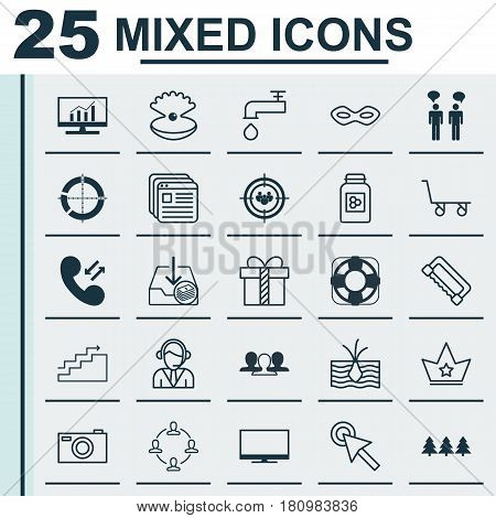 Set Of 25 Universal Editable Icons. Can Be Used For Web, Mobile And App Design. Includes Elements Such As Operator, Market Research, Team Meeting And More.