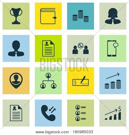 Set Of 16 Human Resources Icons. Includes Successful Investment, Messaging, Cellular Data And Other Symbols. Beautiful Design Elements.