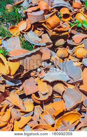 Crack garbage waste earthenware from factory defect.