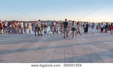 Zadar, Croatia - July 14, 2017: The Embankment Of The City Of Zadar On A Sunny Summer Day. Zadar, On