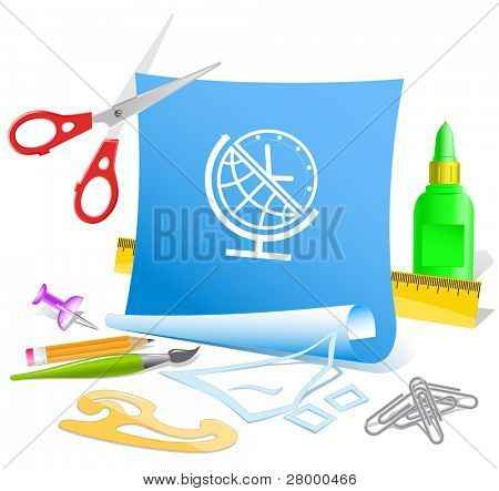 Globe et horloge. Gabarit de vecteur.