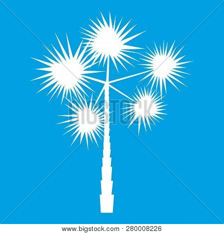 Palm Chamaerops Icon White Isolated On Blue Background Illustration
