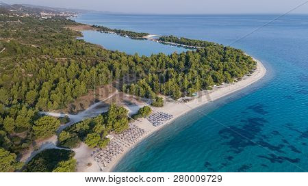 Paragga Beach Near Glarokavos Beach In Kassandra Peninsula. Halkidiki, Greece