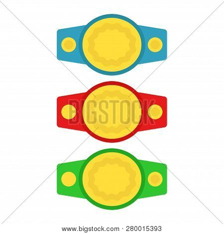 Set Of Boxing Belts. Blue, Green And Red Boxing Belt. Champion. Sport. Vector Illustration. Eps 10.