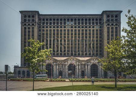 Detroit, Michigan, United States - October 2018: A View Of The Old Michigan Central Station Building
