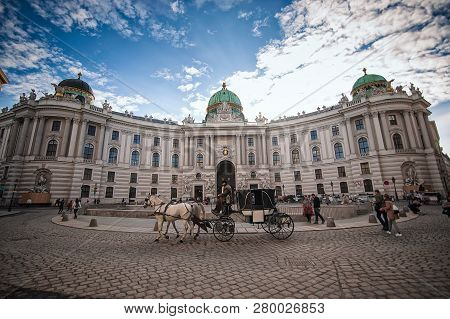 Vienna, Austria-- March 07, 2018: Hofburg Palace Seen From Michaelerplatz,