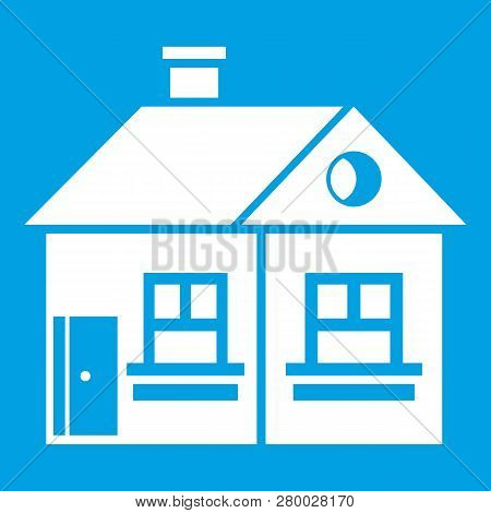 Large Single-storey House Icon White Isolated On Blue Background Illustration