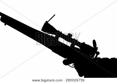 Bolt Action Carbine With An Scope In The Hand Of A Man. Long-range Shotgun, Conceptual Photo. Place 