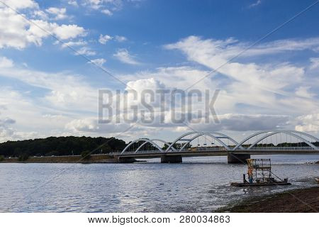 View Of Fjord And Bridge Near Holbaek, Denmark