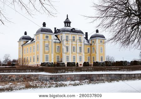 Winter At The Swedish 17 Th Century Stromsholm Castle Located In The Province Of Vastmanland.