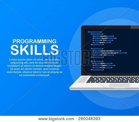 Modern Flat Design Isometric Concept Of Programming Skills For Website And Mobile Website. Landing P
