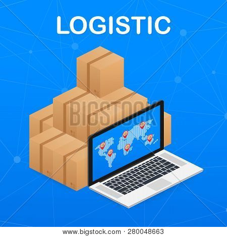 Isometric Logistics And Delivery Infographics. Delivery Home And Office. City Logistics. Vector Stoc