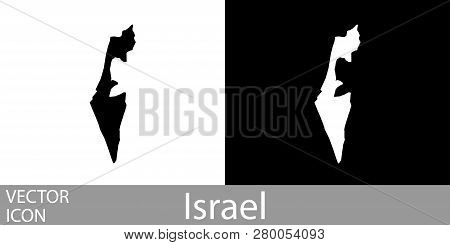 Israel Detailed Map Flat Black And White Vector Icon.