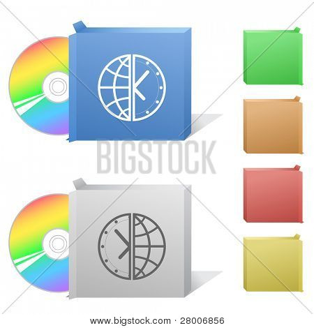 Globe et horloge. Boîte de disques compacts. Illustration de la trame. Version vectorielle est dans mon portefeuille.