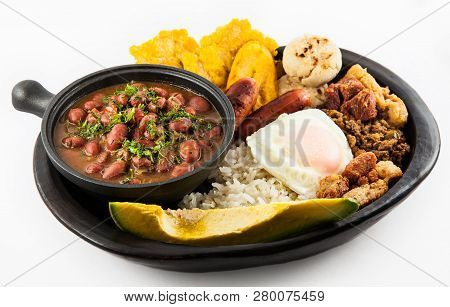 Traditional Colombian Dish Called Banda Paisa: A Plate Typical Of Medellin That Includes Meat, Beans
