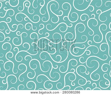 Line Spiral Abstract Seamless Pattern Background.curl Ornament Floral Endless Waves Strokes.sea Aqua