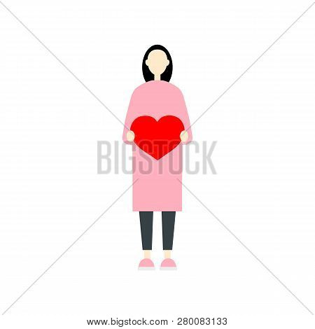Saint Valentines Day. Young Millenium Character Holding A Red Heart. In Love. Flat Editable Vector C