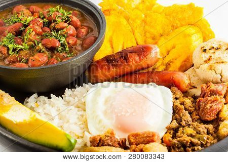 Traditional Colombian Dish Called Banda Paisa: A Plate Typical Of Medellin That Includes Meat, Beans
