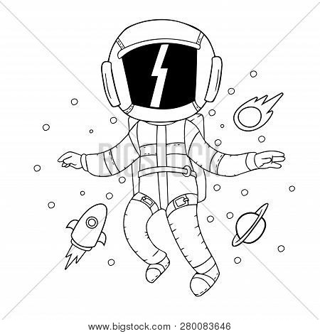 Astronaut In Space, Black And White Vector Illustration
