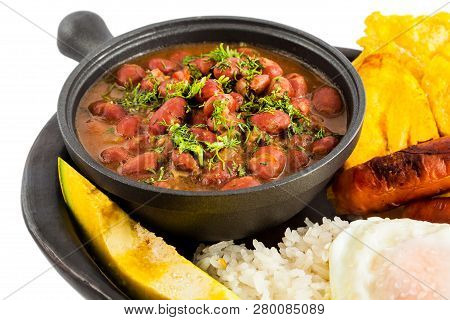 Traditional Colombian Dish Called Banda Paisa: A Plate Typical Of Medellin That Includes Meat, Beans