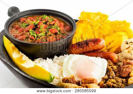 Traditional Colombian Dish Called Banda Paisa: A Plate Typical Of Medellin That Includes Meat, Beans