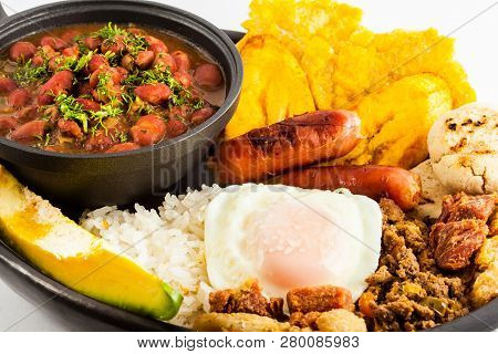 Traditional Colombian Dish Called Banda Paisa: A Plate Typical Of Medellin That Includes Meat, Beans