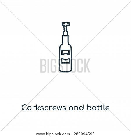 Corkscrews And Bottle Of Wine Icon In Trendy Design Style. Corkscrews And Bottle Of Wine Icon Isolat