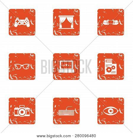 Lense Icons Set. Grunge Set Of 9 Lense Icons For Web Isolated On White Background