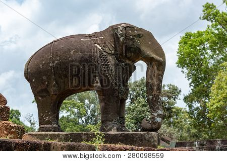 Stone Elephant At Corner Of East Mebon