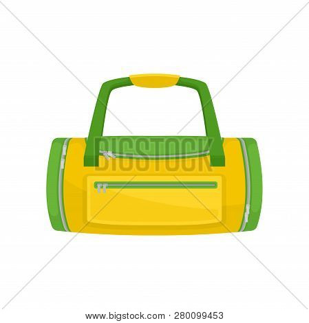Green-yellow Duffel Bag With Small Pocket On Front. Bag For Carrying Gym Clothes And Accessories. Fl