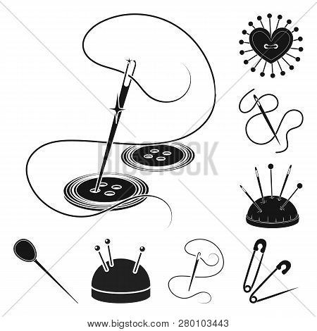 Vector Illustration Of Pin And Sewing Symbol. Set Of Pin And Sketch Vector Icon For Stock.