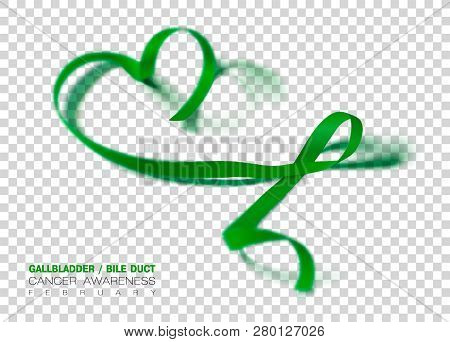 Gallbladder And Bile Duct Cancer Awareness Month. Realistic Kelly Green Ribbon Symbol. Medical Desig
