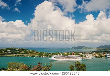 Castries, St.lucia - November 26, 2015: Luxury Travel On Boat, Water Transport. Cruise Ships In Harb