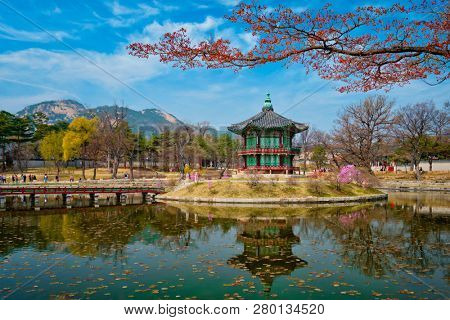 Hyangwonjeong Pavilion in Gyeongbokgung Palace, Seoul, South Korea