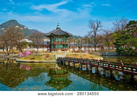 Hyangwonjeong Pavilion in Gyeongbokgung Palace, Seoul, South Korea