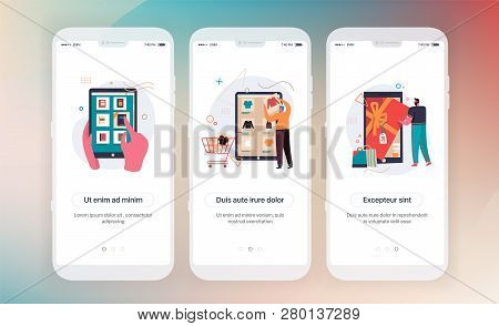 Online Shopping. Design Of Mobile Application Intro Screens. Application Templates Concept Vector On