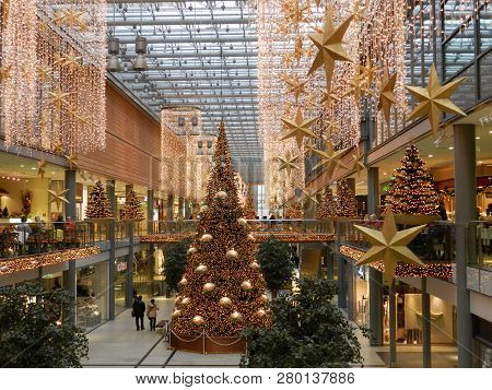 Berlin, Dec. 18. Christmas Decoration Shopping Center In Berlin 18.12.2011. Christmas Trees And Fest