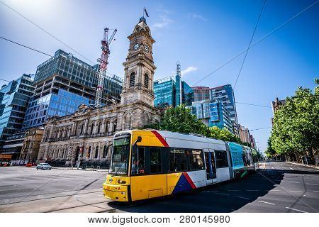 30th December 2018, Adelaide Australia: Adelaide Tram Going To Glenelg With General Post Office A Co
