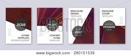 Modern Brochure Design Template Set. Orange Abstract Lines On Wine-red Background. Beauteous Brochur