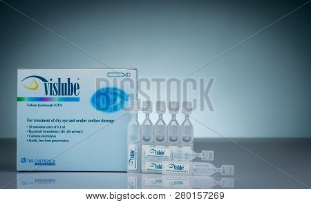 Chonburi, Thailand-october 17, 2018 : Vislube. Sodium Hyaluronate 0.18% For Treatment Dry Eye And Oc