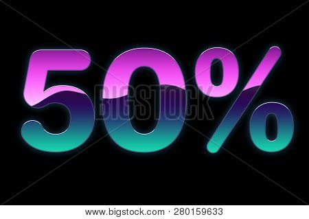 Bright Colors 50% Discount Purple, Blue, Pink Gradients, Promotion Sale Percent Made Of Glowing Neon