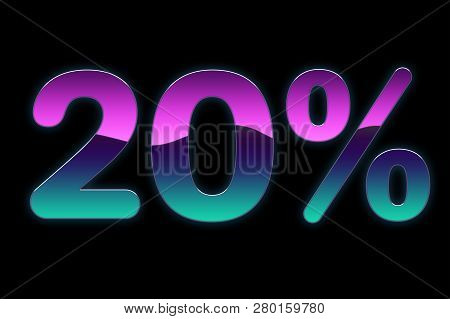 Bright Colors 20% Discount Purple, Blue, Pink Gradients, Promotion Sale Percent Made Of Glowing Neon
