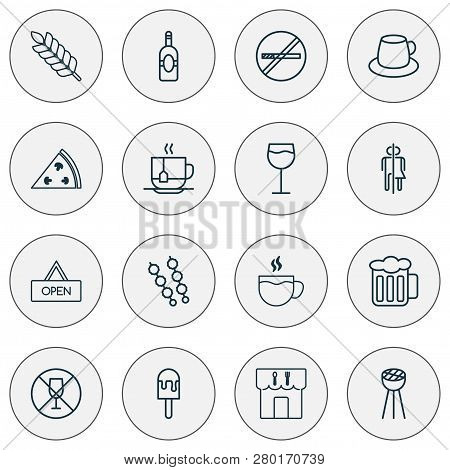 Restaurant Icons Set With Plant, Tea, Wc And Other Hooch Elements. Isolated  Illustration Restaurant