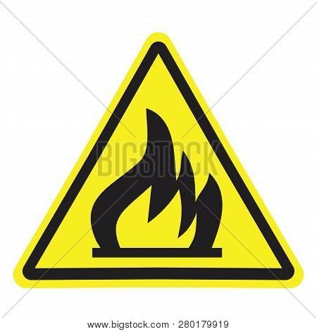 Fire Warning Sign In Yellow Triangle. Flammable