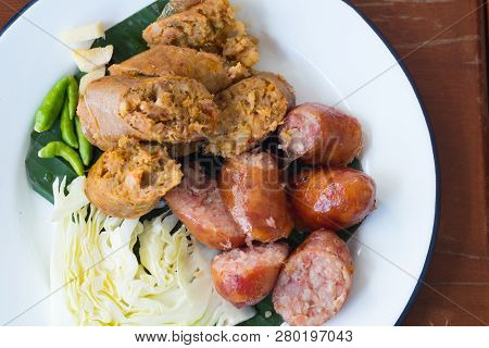 Thai Sausage, Fermented Rice With Pork Sausage Served With Northern Thai Spicy Sausage Called Sai Au