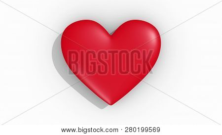 Red Heart Cast Shadow On White Background, 3d Rendering