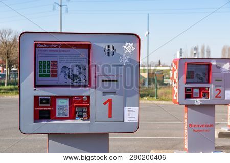 Roncq,france-january 20,2019: View Of Terminals To Identify Online Order And Loading Of Goods At Auc