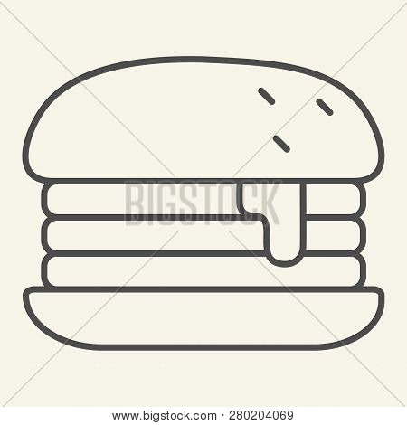 Humburger Thin Line Icon. Burger Vector Illustration Isolated On White. Bun Outline Style Design, De