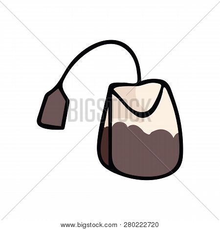 Cute Tea Bag Cartoon Vector Illustration Motif Set. Hand Drawn Hot Drink Elements Clipart For Kitche